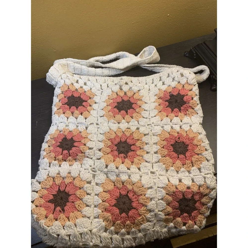 Womens Boho Shoulder Bag Colorful India Crochet Granny Square Hippie Festival‎